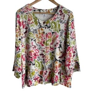 Habitat Floral Button Up Cardigan Top Sz XL Colourful 3/4 Sleeve Shirt VGUC
